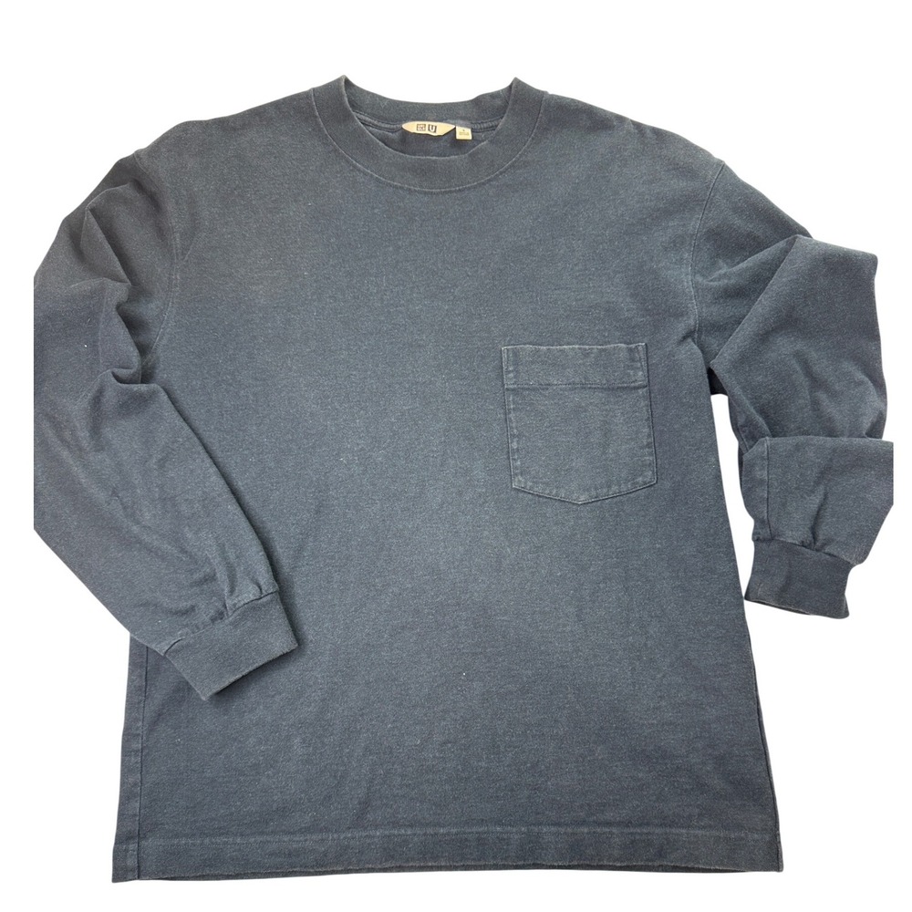 Uniqlo U Lemaire Mens Long Sleeve Pocket T-Shirt Blue Gray Heavy Cotton Small